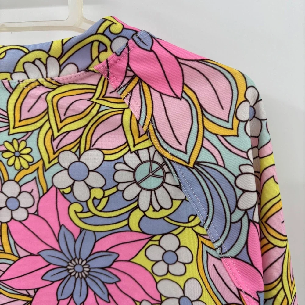 Wonder Nation Rash Guard Kids 5T Multicolor Floral Retro Psychedelic Swim Top